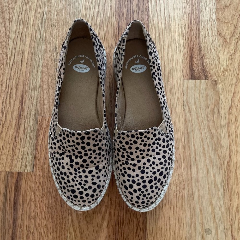 Dr. Scholl's animal print polka dot slip-on flat espadrille platform shoes 6
